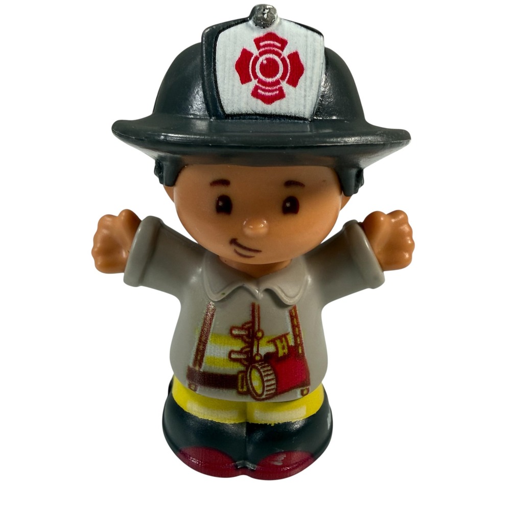 Fisher Price Little People Firefighter‎ Figure Grey Yellow Black Fireman Toy